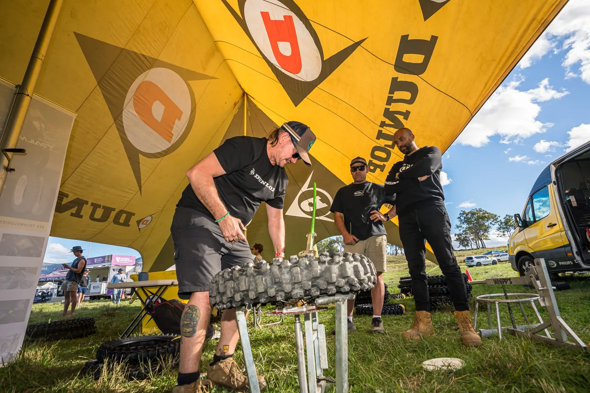 Dunlop team fitting a tyre at Narrabri